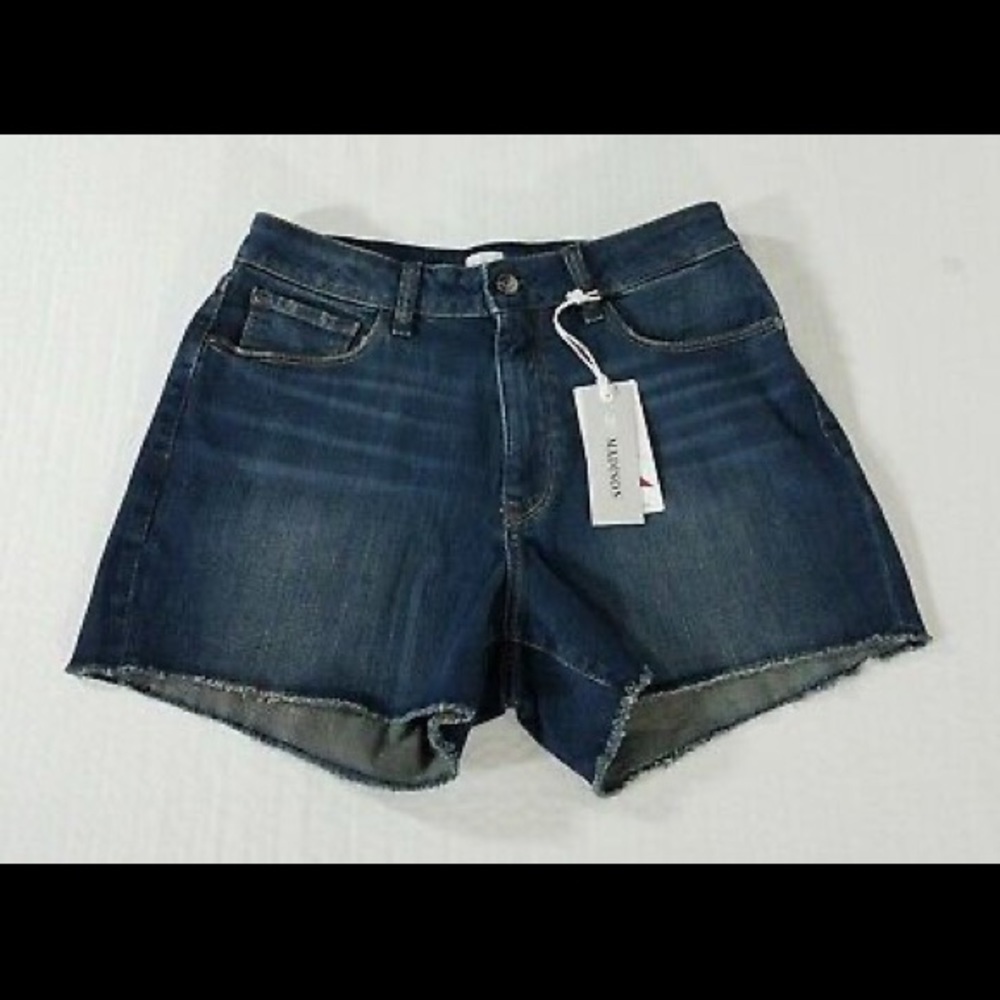 Madison Morgan High Rise Cutoff Boyfriend Stretch Dark Blue Denim Shorts